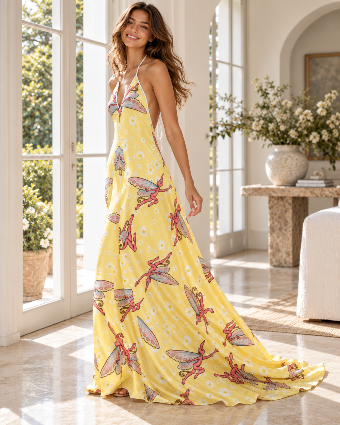 SPIRIT SPRITE DAISY | 100% SILK | Halterneck Backless Dress
