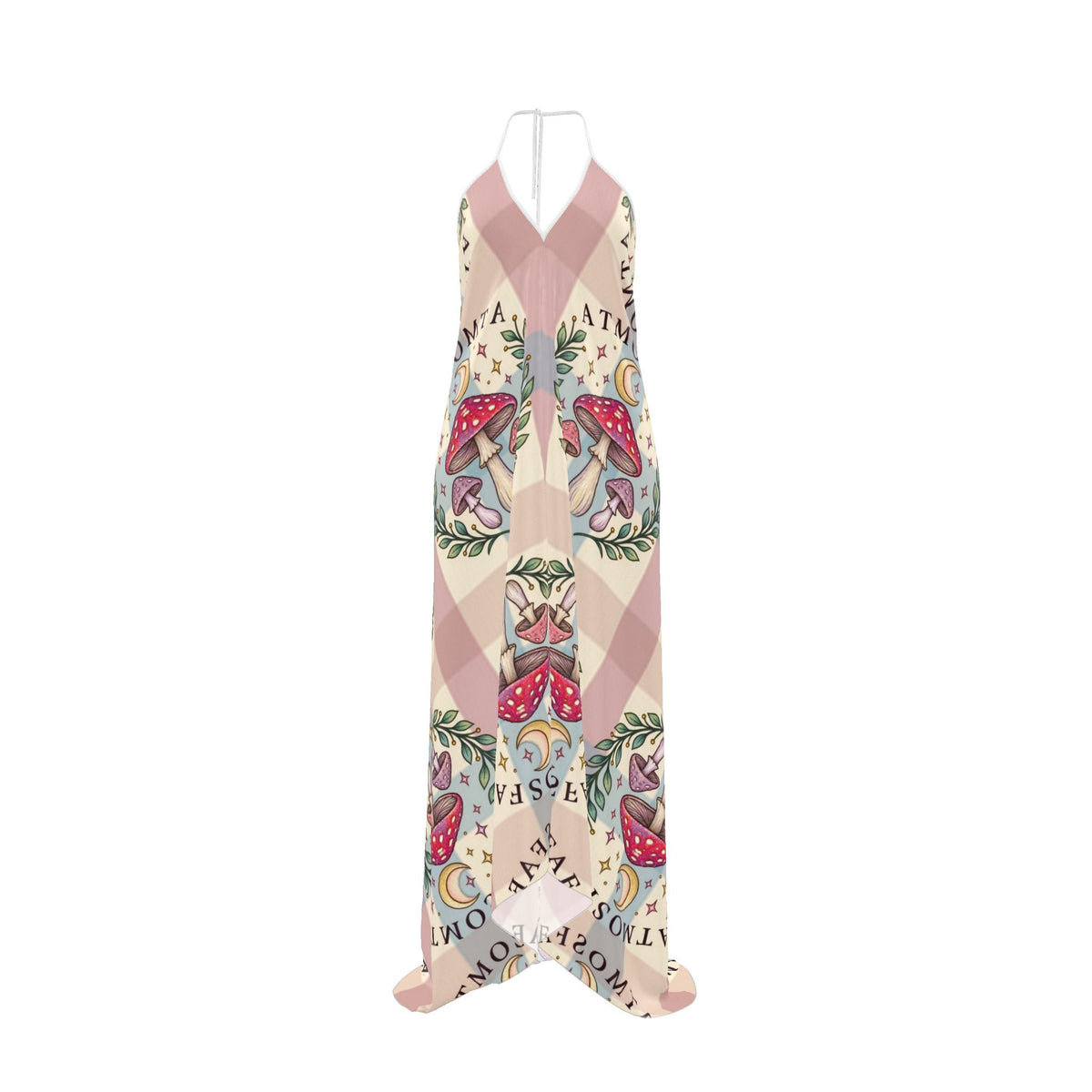 100% silk | MUSHROOM | Halterneck backless dress