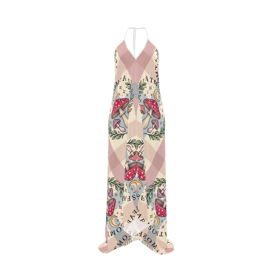 100% silk | MUSHROOM | Halterneck backless dress