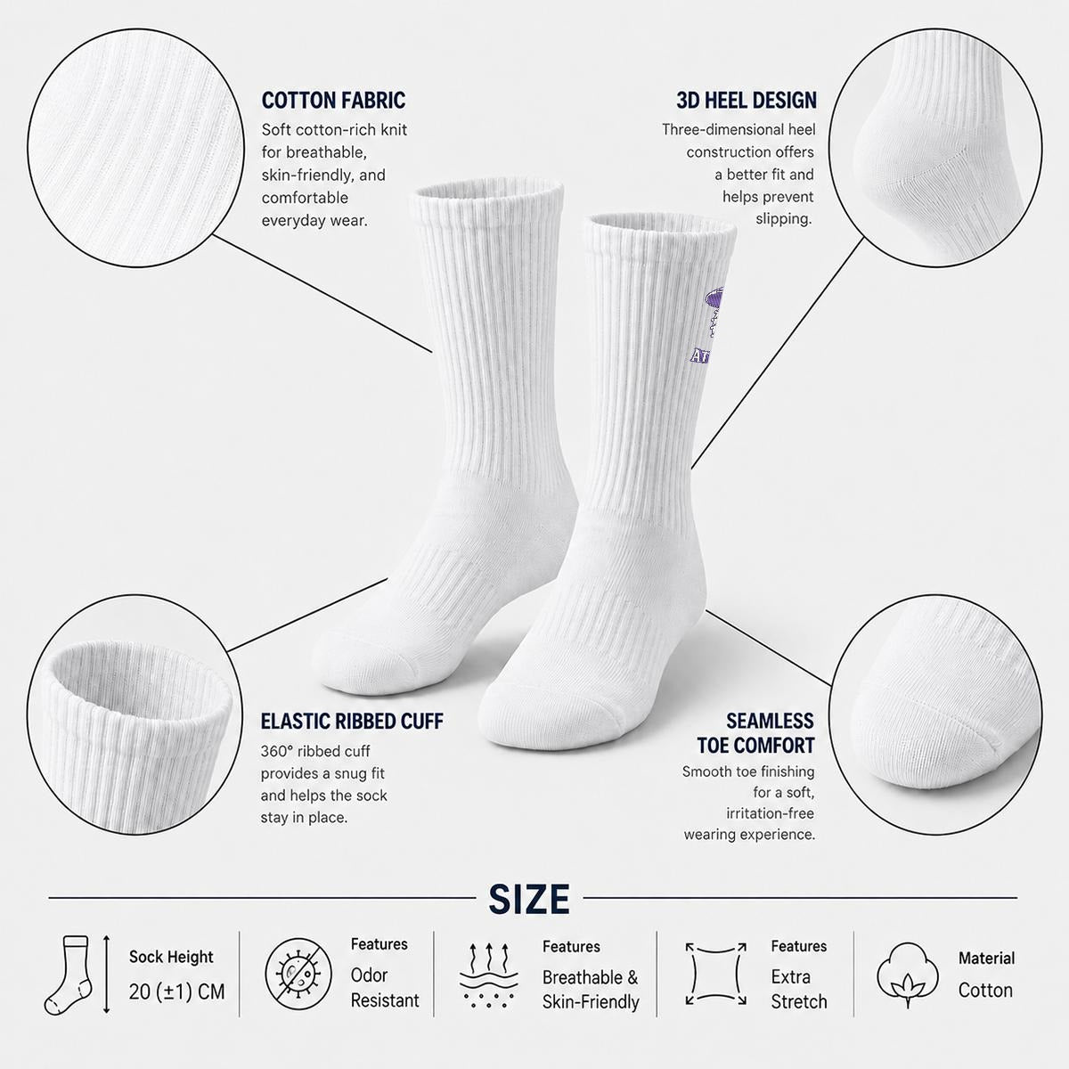 skeleton Mushroom Embroidery Sports Socks|Cotton