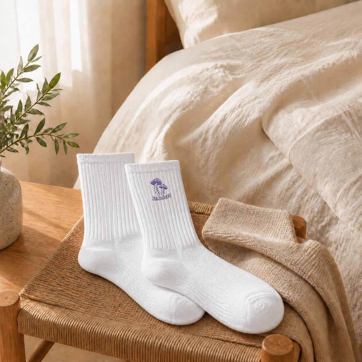 skeleton Mushroom Embroidery Sports Socks|Cotton