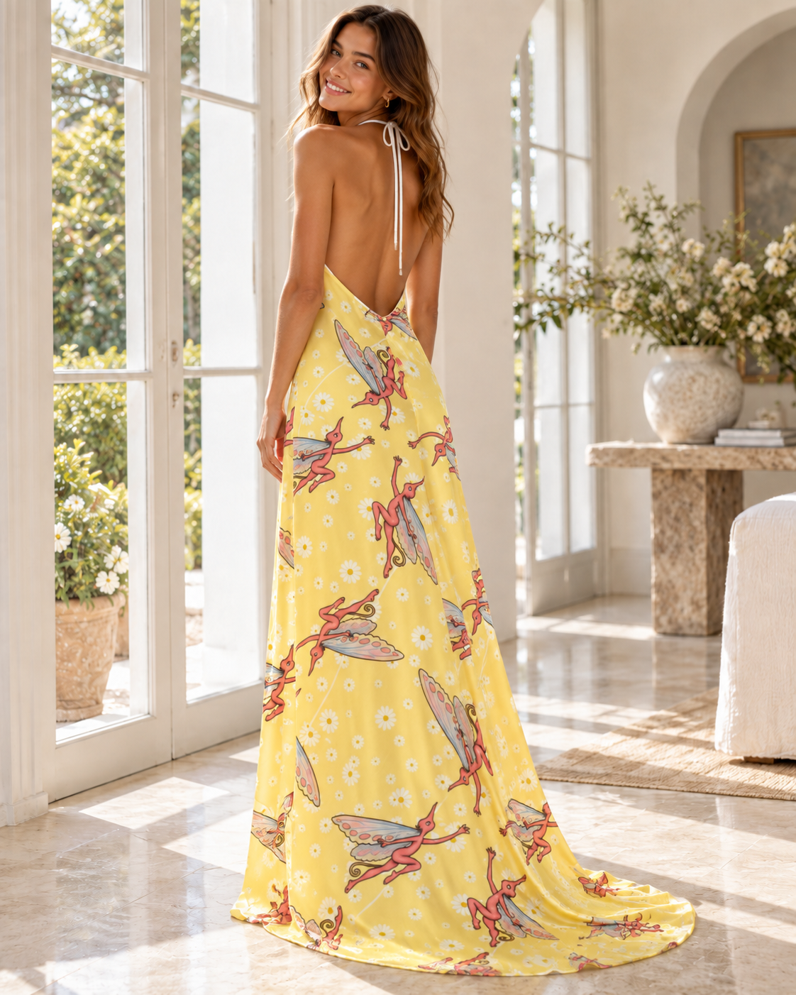 SPIRIT SPRITE DAISY | 100% SILK | Halterneck Backless Dress