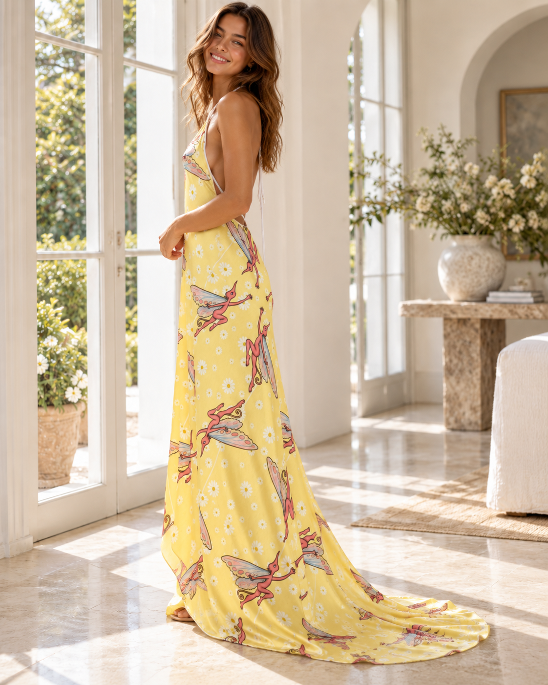 SPIRIT SPRITE DAISY | 100% SILK | Halterneck Backless Dress