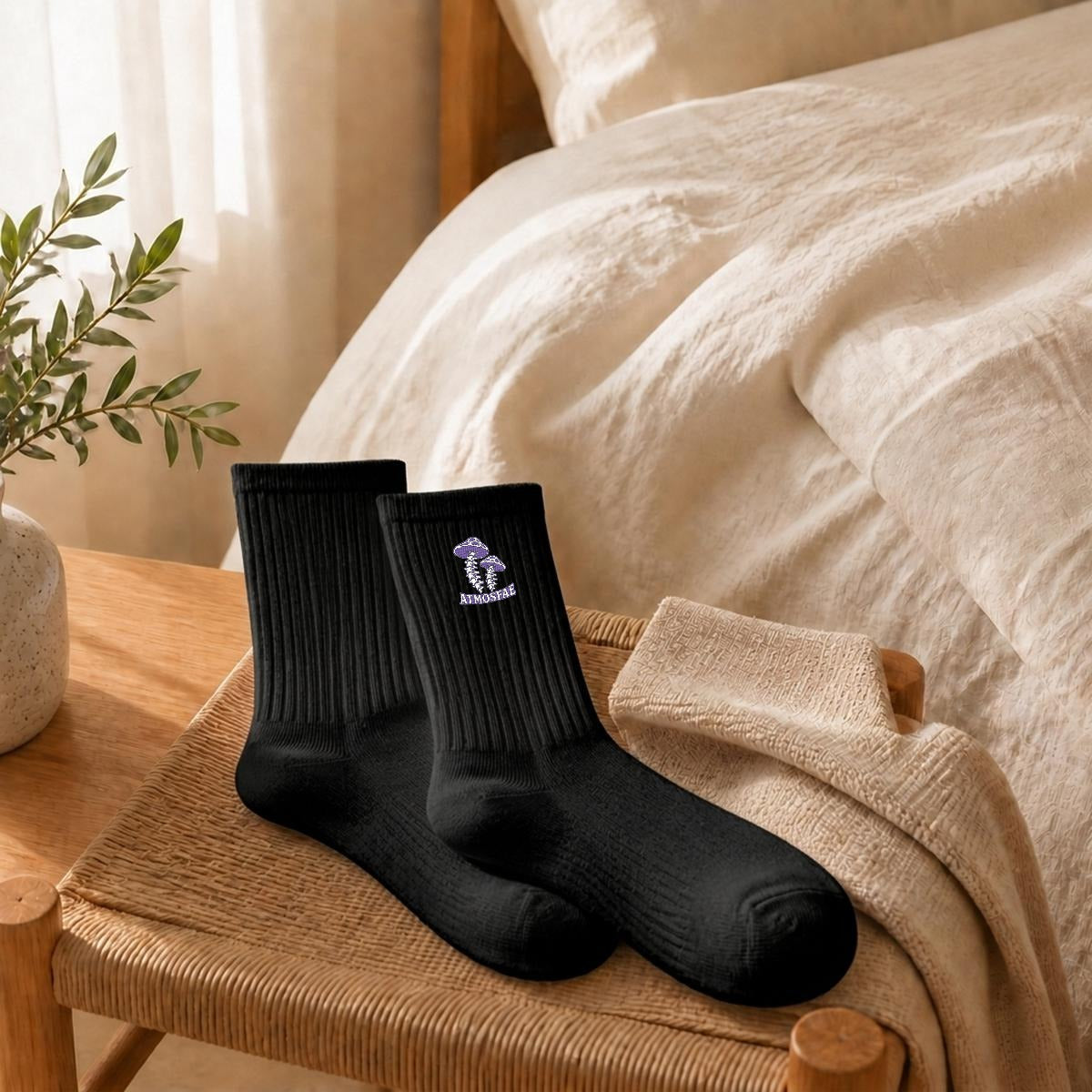skeleton Mushroom Embroidery Sports Socks|Cotton